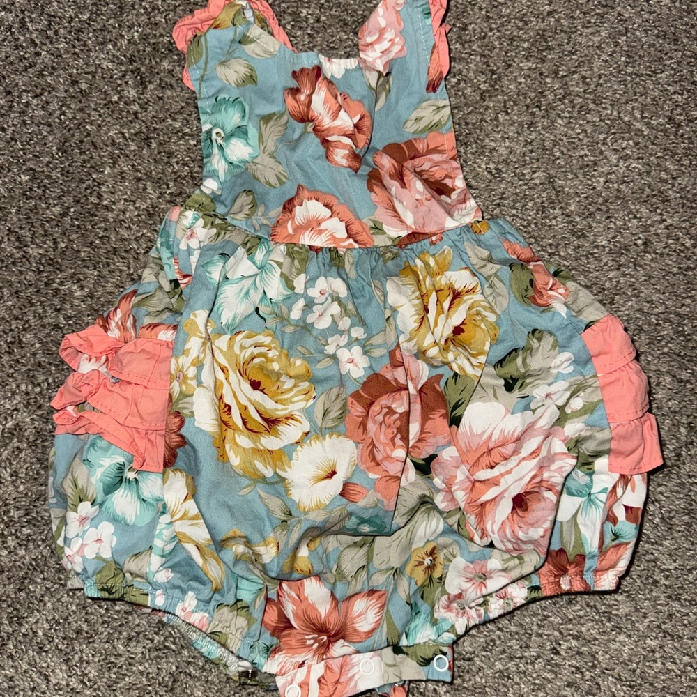 2T Cactus Blue and Pink Jumpsuit with Floral Print